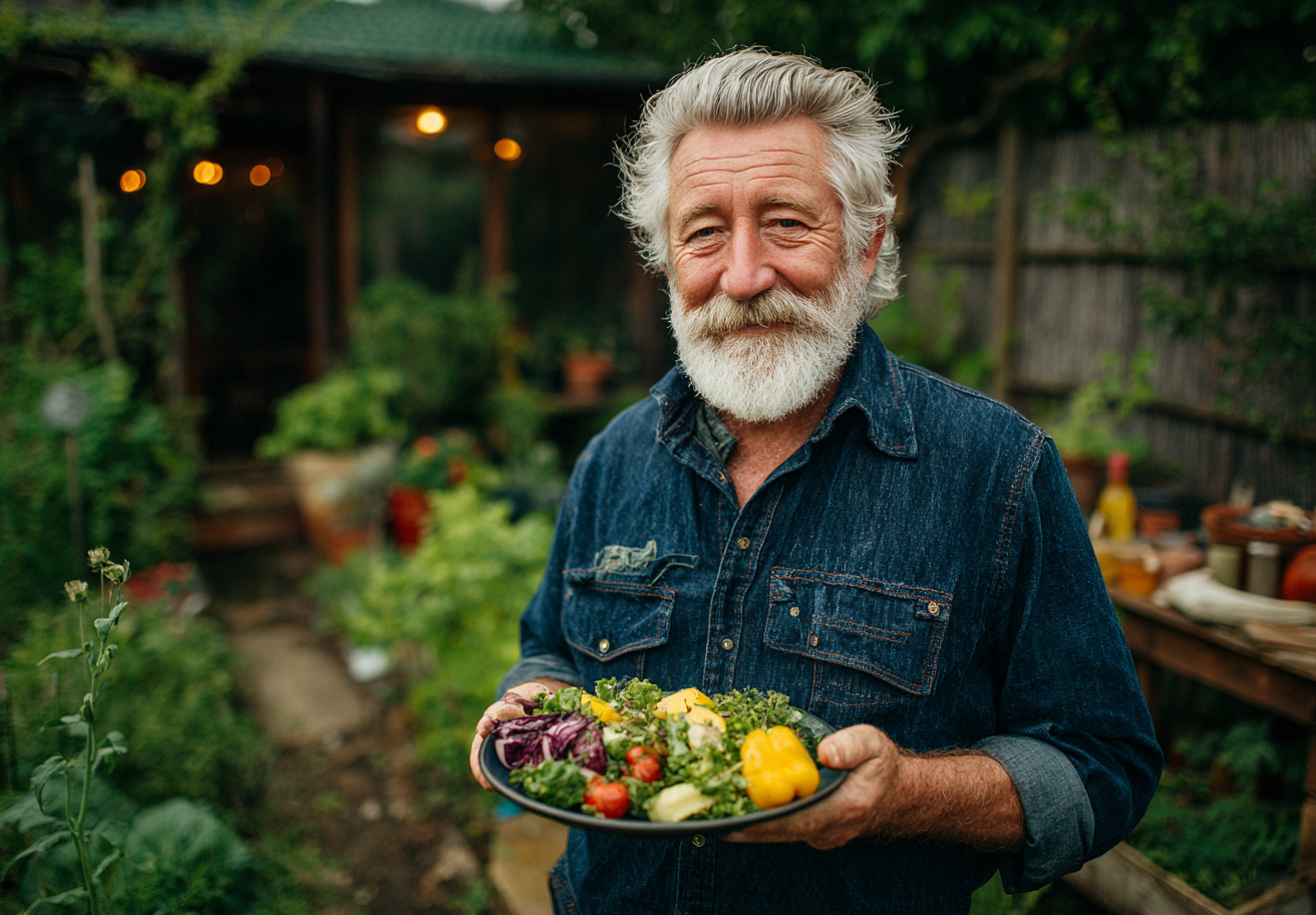 Vârstnici fericiți savurând o masă sănătoasă