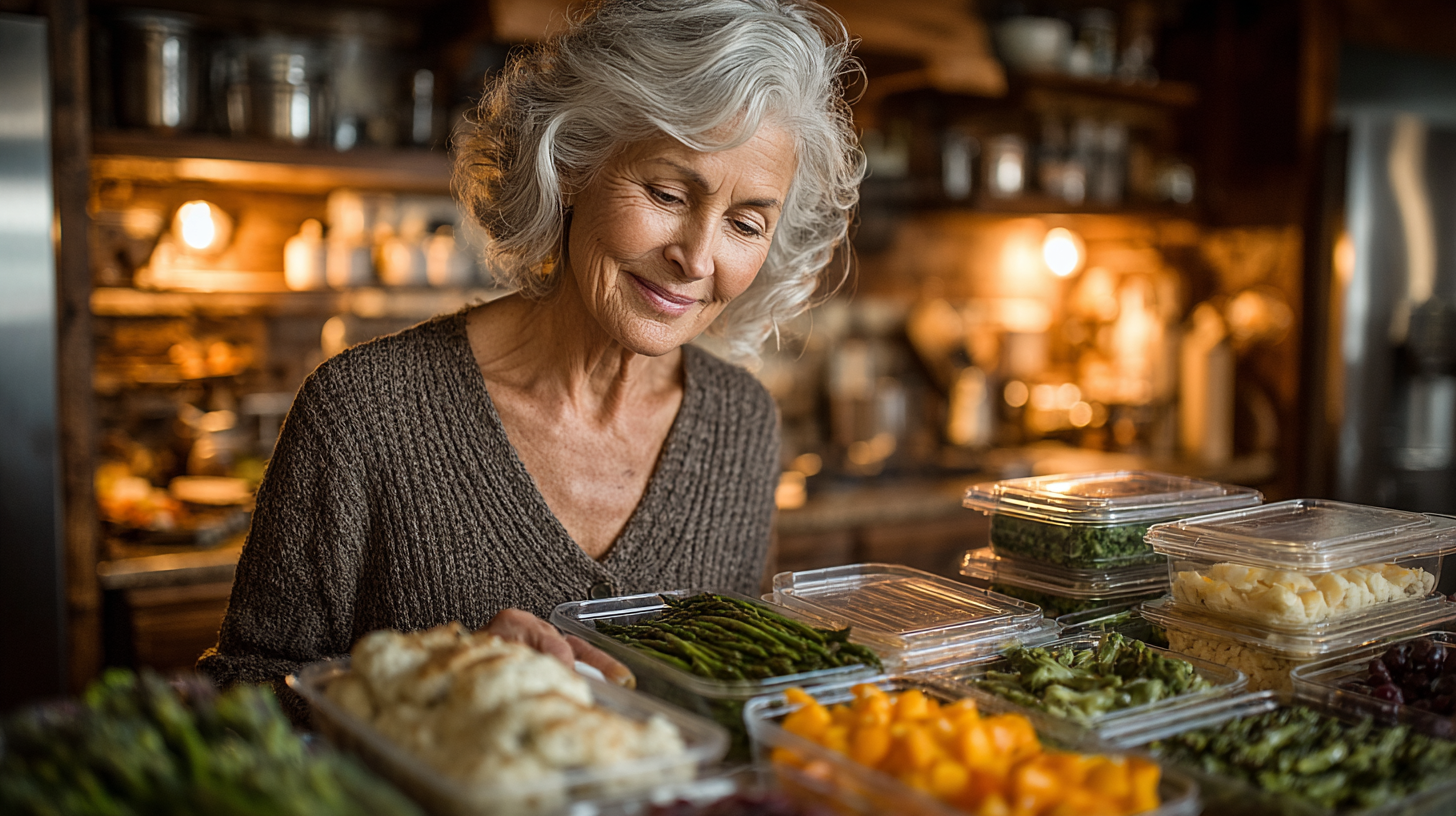 Familie de vârstnici pregătind împreună o masă nutritivă